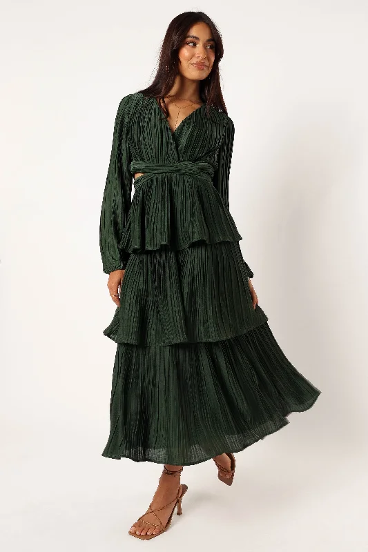 ladies-midi-dress-short-sleeve-Pippa Long Sleeve Midi Dress - Emerald