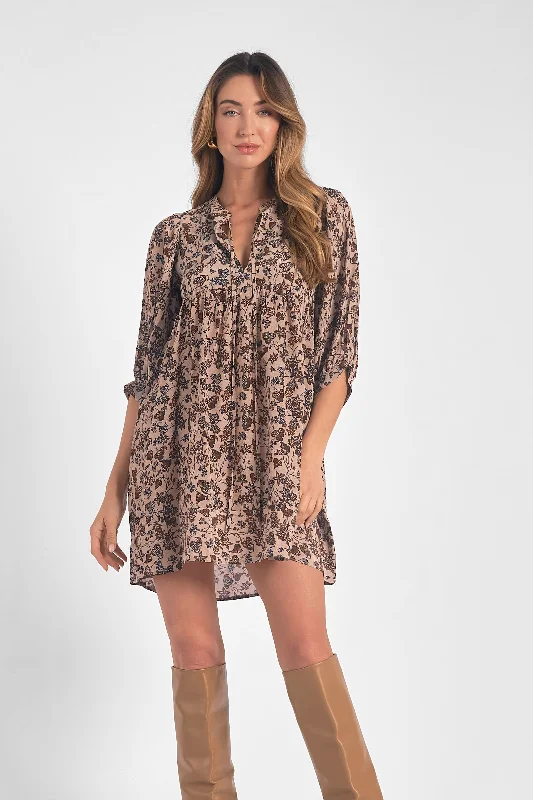 ladies-mini-dress-celebrity-style-3/4 Sleeve V-Neck Mini Dress - Napa Natural