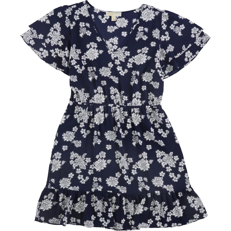 ladies-trumpet-dress-office-style-Michael Kors Womens Floral Fit & Flare Dress, Blue, Large