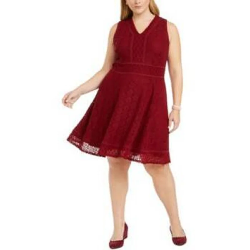 ladies-trumpet-dress-formal-event-Charter Club Women's Lace Fit & Flare Dress Wine Size 2 Extra Large