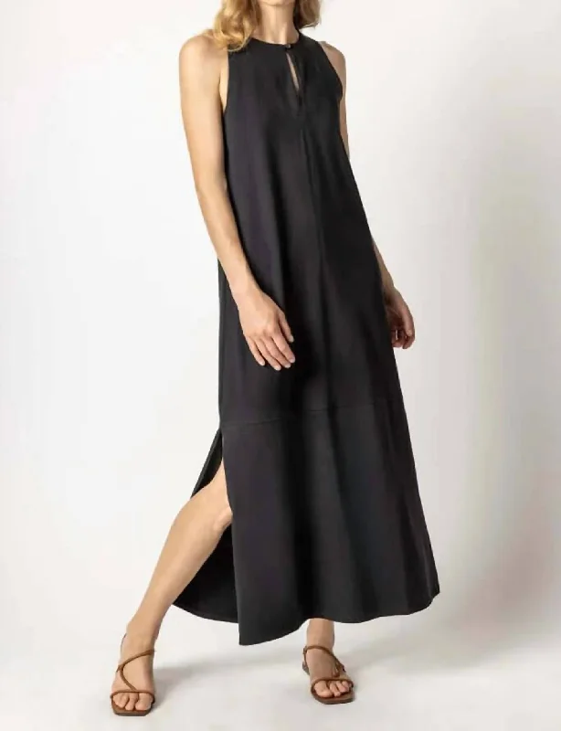 ladies-maxi-dress-breathable-Sleeveless Keyhole Maxi Dress In Black