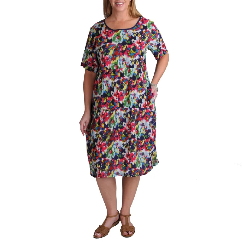 ladies-floral-dress-casual-day-La Cera Women's Plus Abstract Floral Print Dress