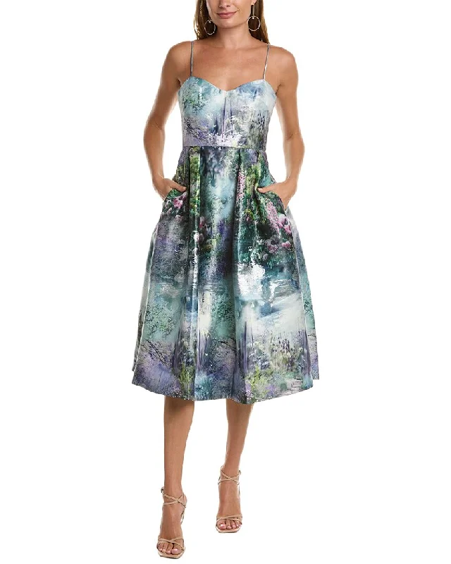 ladies-midi-dress-floral-print-ML Monique Lhuillier Spaghetti Strap Midi Dress