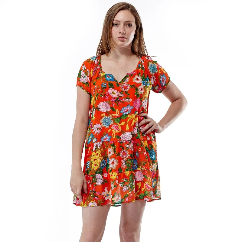 ladies-floral-dress-halter-neck-La Cera Women's Floral Print Tiered Short Dress