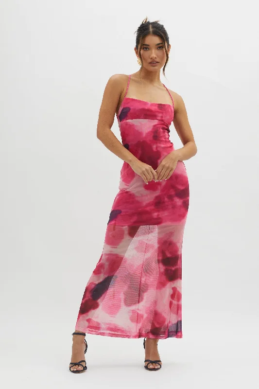 ladies-maxi-dress-magenta-vivid-Letting Go Tie-Up Back Maxi Dress Red