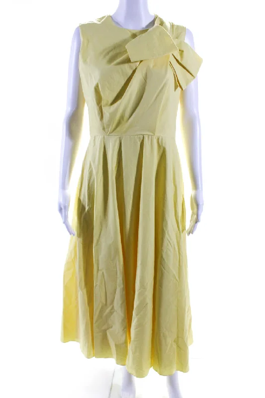 ladies-trumpet-dress-luxury-feel-Roksanda Women's Round Neck Bow Sleeveless Flare Maxi Dress Yellow