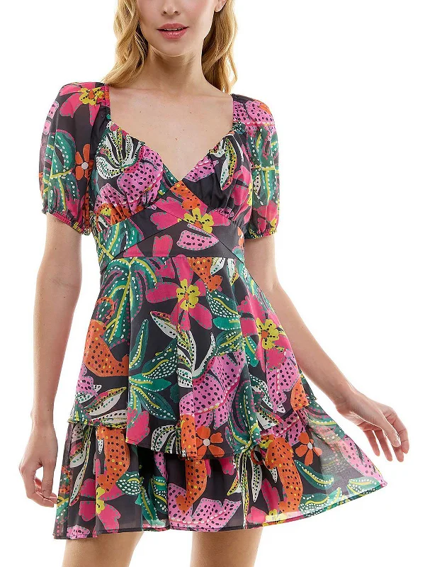 ladies-trumpet-dress-summer-style-Juniors Womens Printed Above Knee Fit & Flare Dress