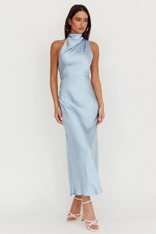 ladies-maxi-dress-plunge-neck-Shana Halterneck Maxi Dress Blue