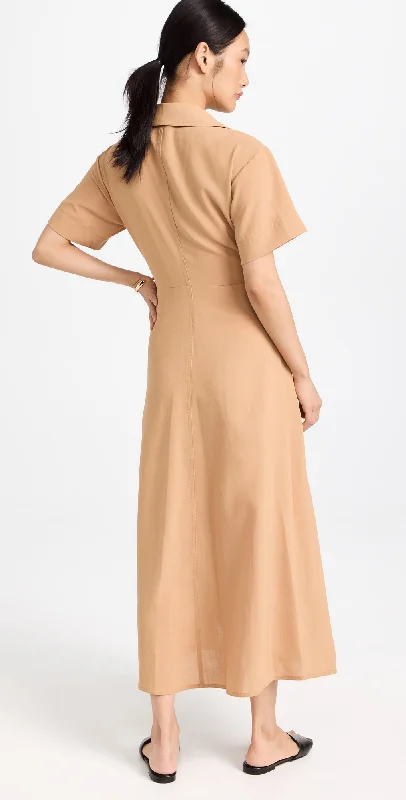 ladies-midi-dress-brunch-outfit-A.L.C. Women Florence Raffia Tan Insert Pleated Skirt Midi Dress