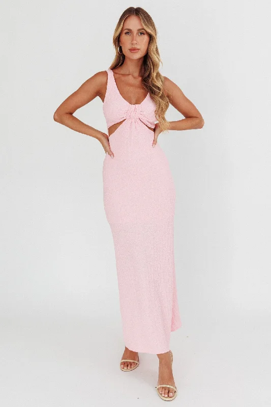 ladies-maxi-dress-minimalist-Kharissa Cut-Out Textured Maxi Dress Pink