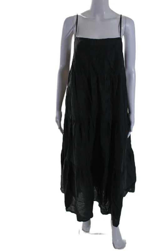 ladies-trumpet-dress-glitter-accent-Matteau Womens Sleeveless Square Neck Mid Calf Flare Dress Black