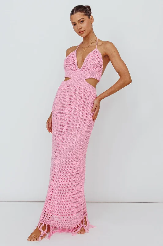 ladies-maxi-dress-date-night-Lelei Crochet Open Back Maxi Dress Pink