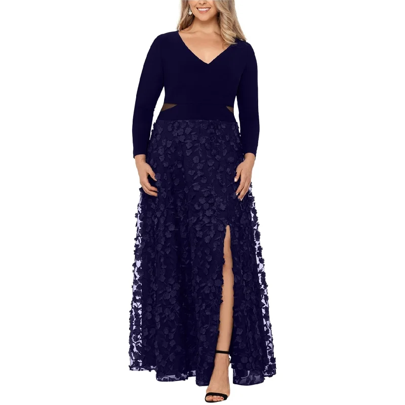 ladies-floral-dress-maternity-style-XSCAPE Womens 3-D Floral Applique A-line Gown Dress, Blue, 16W