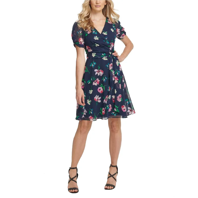 ladies-floral-dress-tie-front-DKNY Womens Floral A-line Dress, Blue, 2