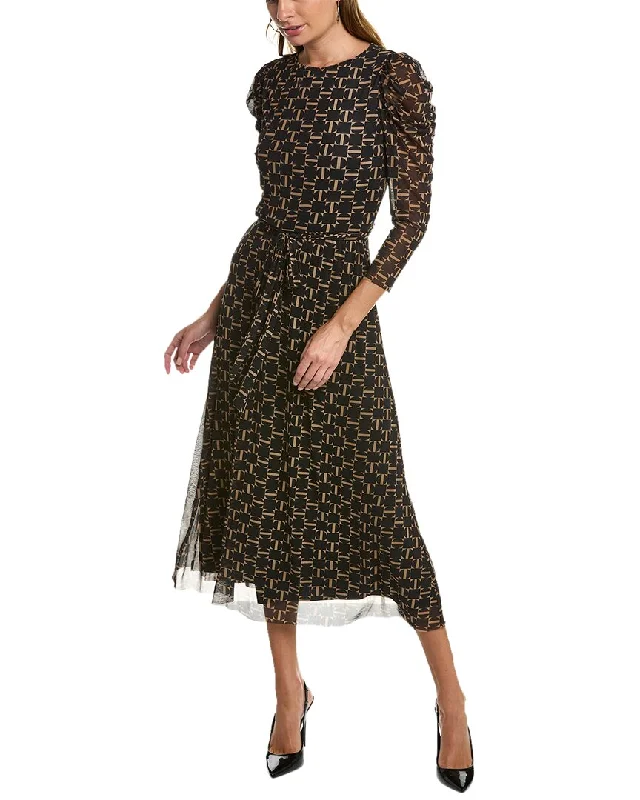 ladies-midi-dress-everyday-wear-Anne Klein Puff Sleeve Midi Dress