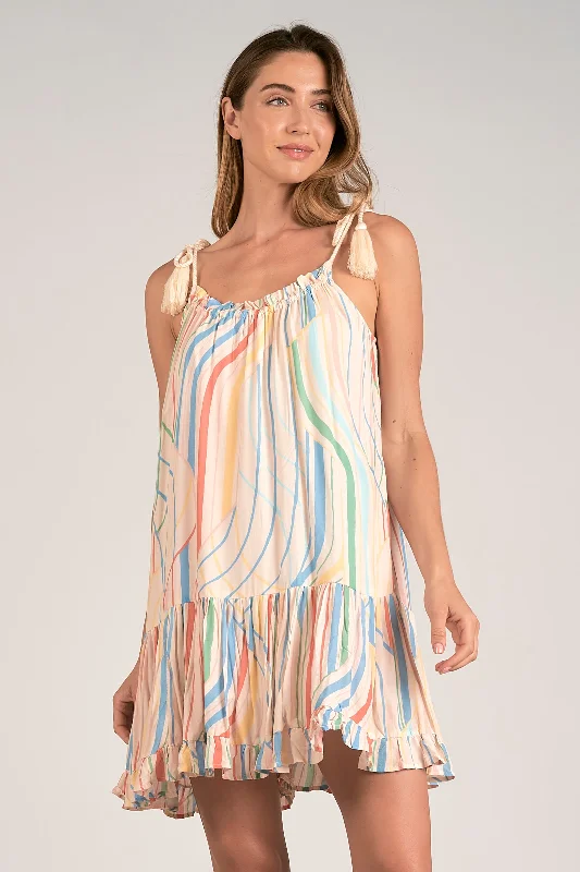 ladies-mini-dress-color-block-Spaghetti Strap Scoop Neck Mini Dress with Tassels - Santa Barbara