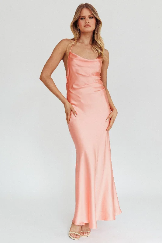 ladies-maxi-dress-asymmetrical-Palma Low Back Strappy Maxi Dress Peach