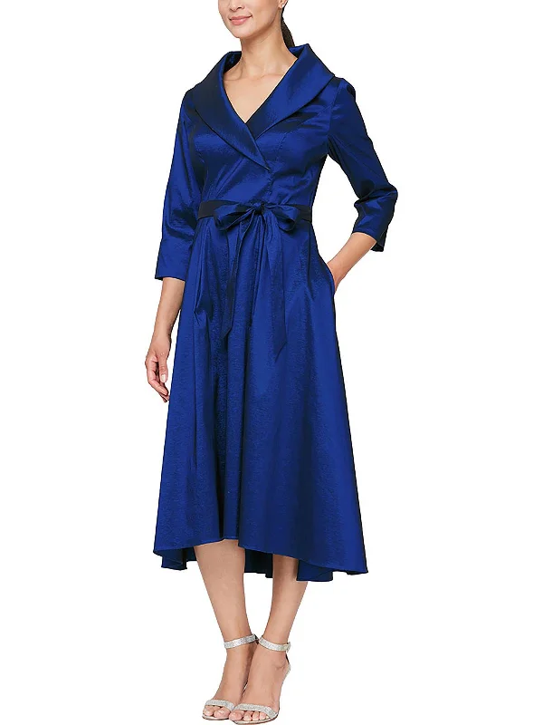 ladies-midi-dress-cap-sleeve-Womens Collared Midi Evening Dress