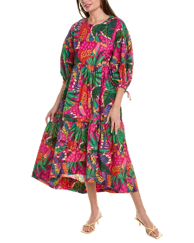 ladies-midi-dress-high-neck-FARM Rio Painted Toucans Midi Dress