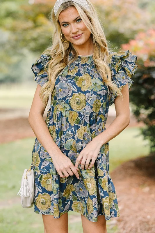 ladies-floral-dress-chiffon-fabric-Pinch: Where You Go Navy Blue Floral Dress