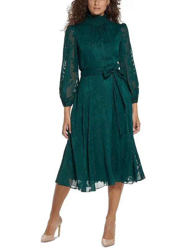 ladies-midi-dress-off-shoulder-Womens Jacquard Smocked Midi Dress