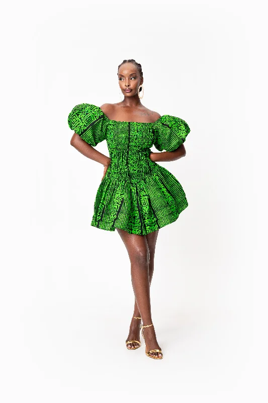 ladies-mini-dress-feminine-style-MAALI African print smocked body mini dress