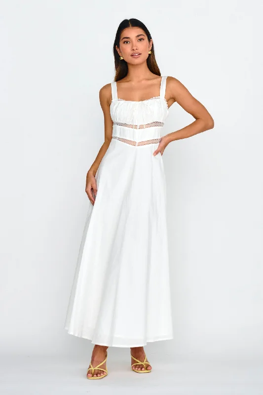 ladies-maxi-dress-side-slit-Kasiah Lace Trim Maxi Dress White