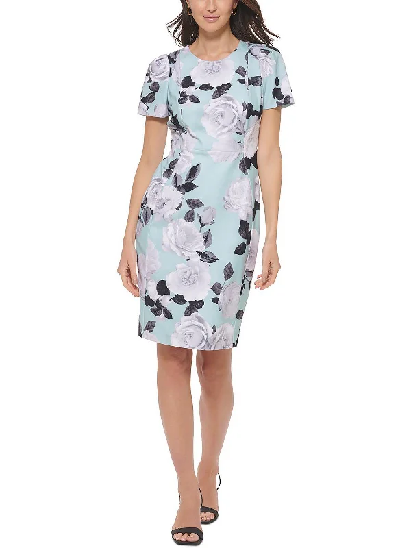 ladies-midi-dress-color-block-Womens Floral Knee Length Midi Dress