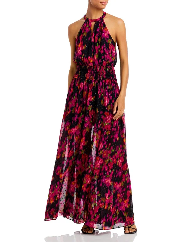 ladies-maxi-dress-matte-look-Womens Keyhole Long Maxi Dress