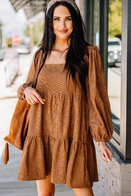 ladies-mini-dress-summer-style-Be The One Brown Corduroy Mini Dress