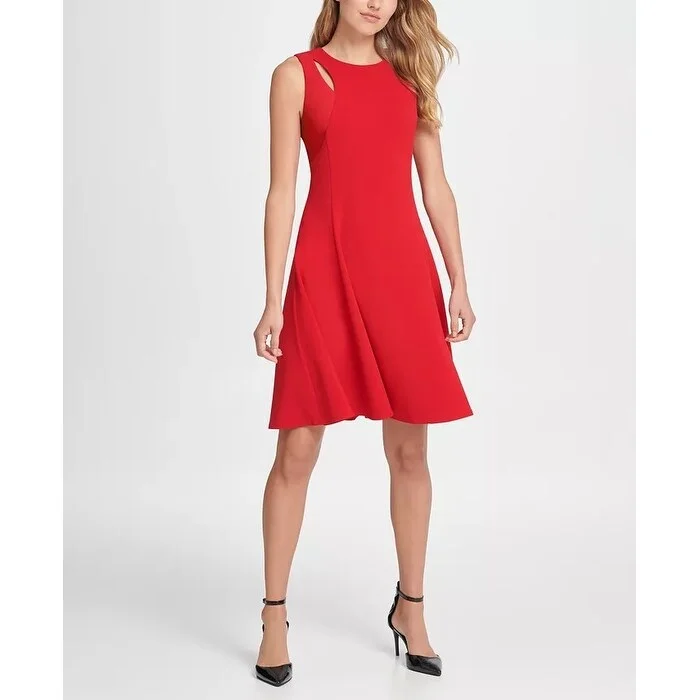 ladies-trumpet-dress-summer-style-DKNY Women's Cutout Fit & Flare Dress Red Size 2