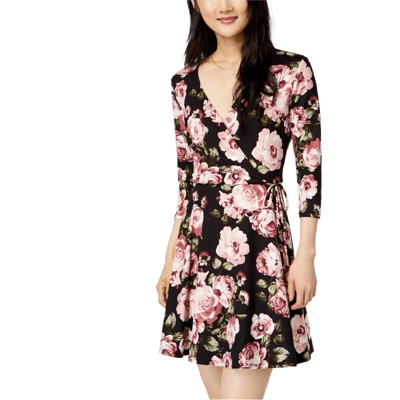 ladies-floral-dress-mixed-florals-BCX Womens Floral Print Wrap Dress, Black, X-Small