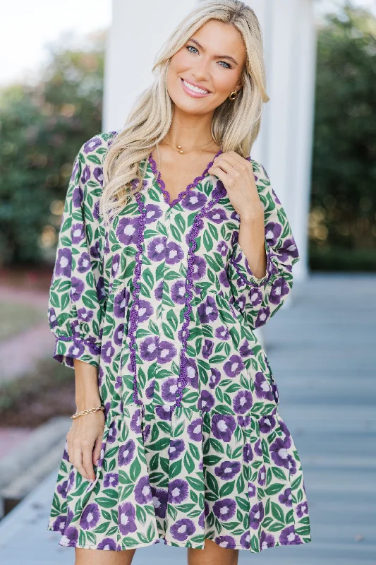 ladies-floral-dress-shift-dress-All For The Best Purple Floral Dress