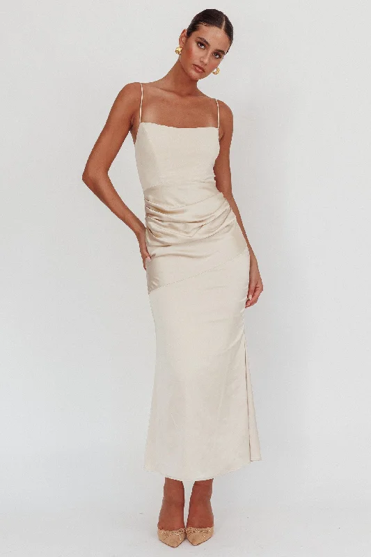 ladies-maxi-dress-dance-floor-Morella Draped Waist Maxi Dress Champagne