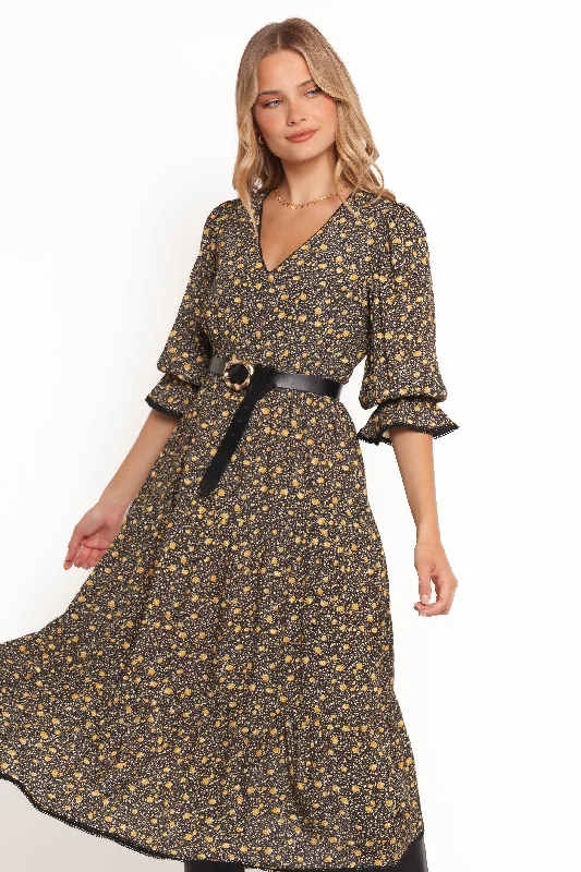 ladies-midi-dress-coffee-date-Simone Midi Dress - Midnight Daisy