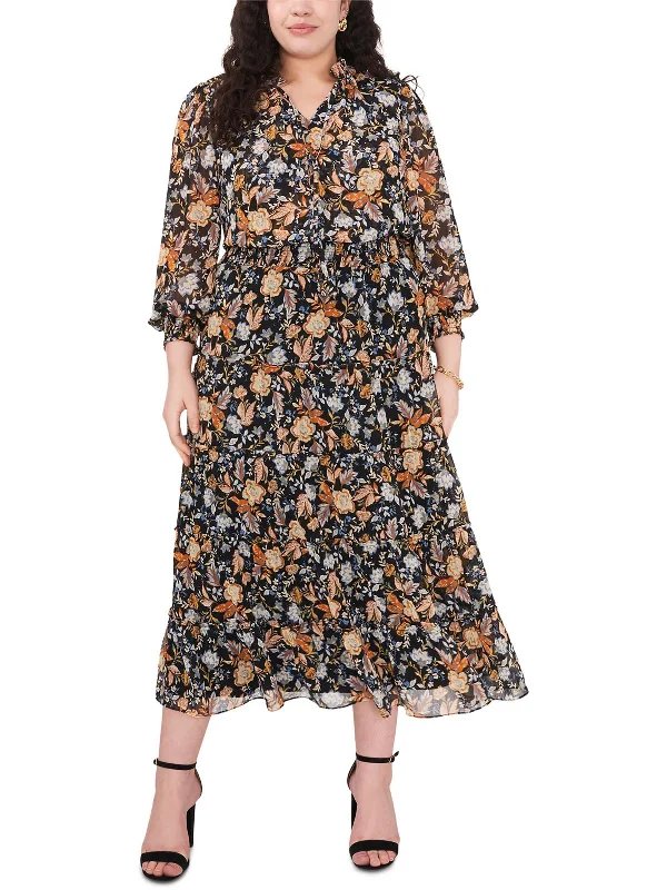 ladies-maxi-dress-wrap-style-Plus Womens Chiffon Floral Maxi Dress