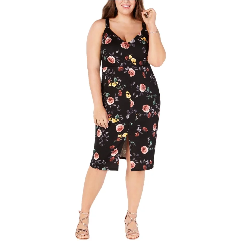 ladies-floral-dress-bold-pattern-Soprano Womens Floral Midi Dress, Black, 1X