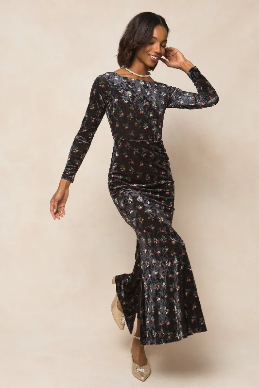 ladies-floral-dress-one-shoulder-Ari Dress in Velvet Floral - FINAL SALE