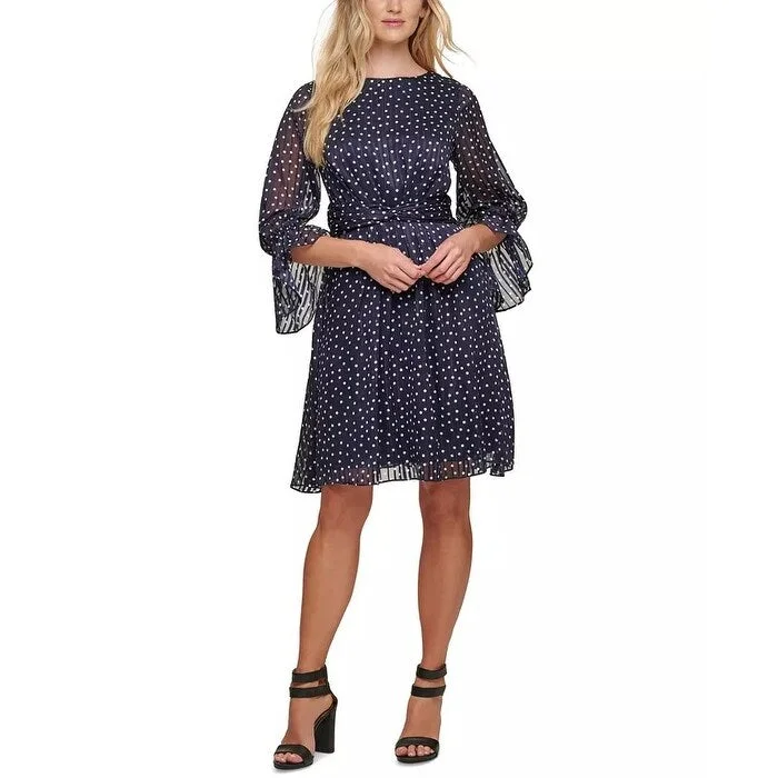 ladies-trumpet-dress-seasonal-fashion-DKNY Women's Lurex-Stripe Dot-Print Fit & Flare Dress Dark Blue Size 4