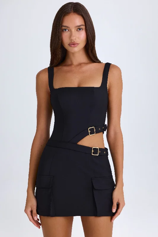 ladies-mini-dress-insta-worthy-Belted Cut-Out Mini Dress in Black