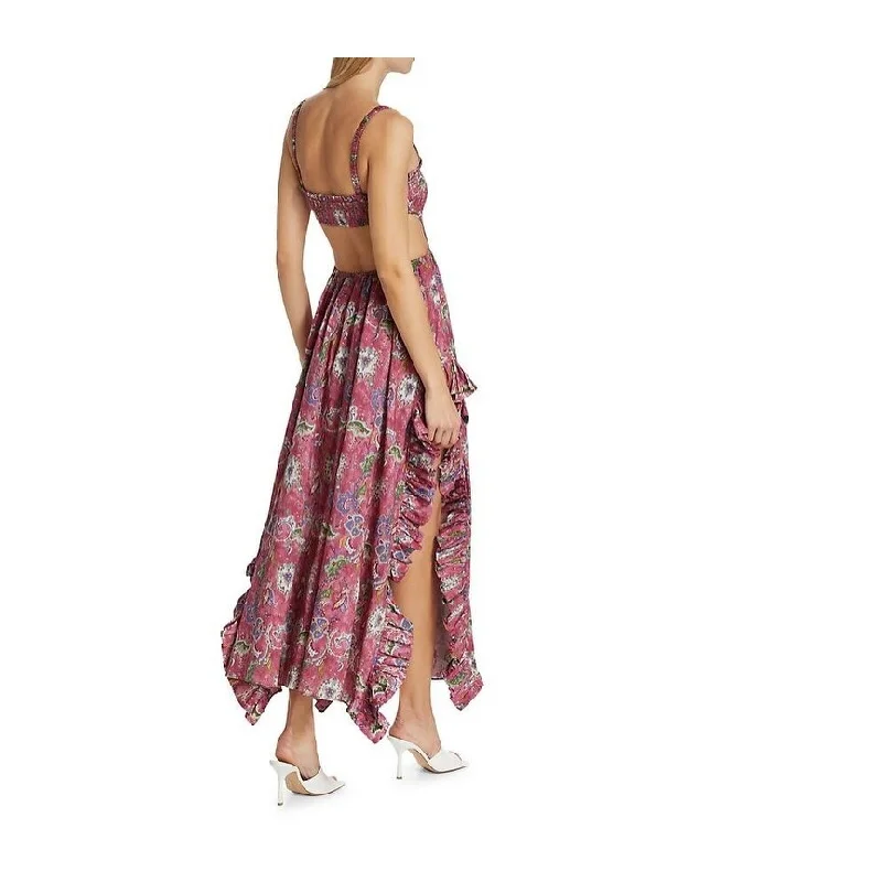 ladies-floral-dress-vibrant-design-Caroline Constas Margo Floral Ruffled Maxi Dress Cut Out