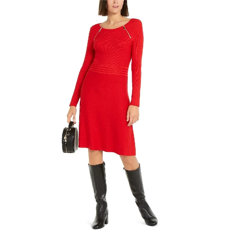 ladies-trumpet-dress-backless-INC Women's Zip-Detail Fit & Flare Sweater Dress Red Size Large