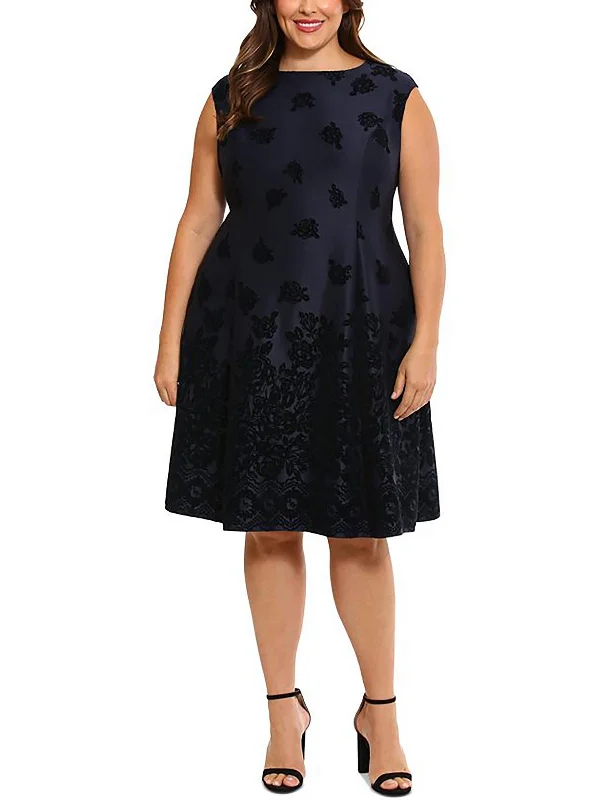 ladies-trumpet-dress-designer-brand-Plus Womens Floral Print Knee Length Fit & Flare Dress