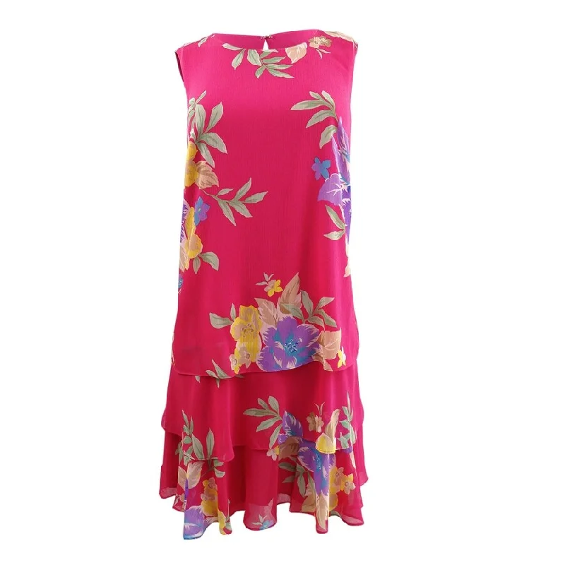 ladies-floral-dress-beach-coverup-Lauren Ralph Lauren Women's Floral Georgette Shift Dress (4, Pink Multi)