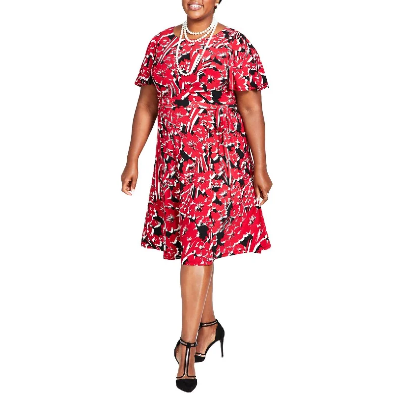 ladies-trumpet-dress-statement-piece-Womens Knee-Length Printed Fit & Flare Dress