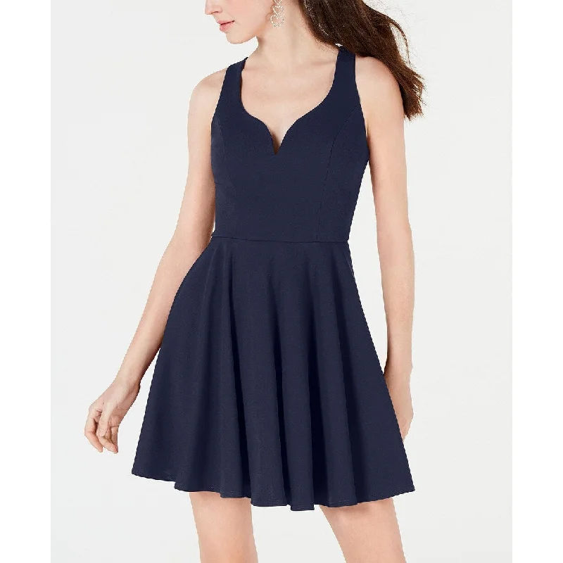 ladies-trumpet-dress-dark-tone-B Darlin Juniors' V-Neck Fit & Flare Dress Blue Size 2