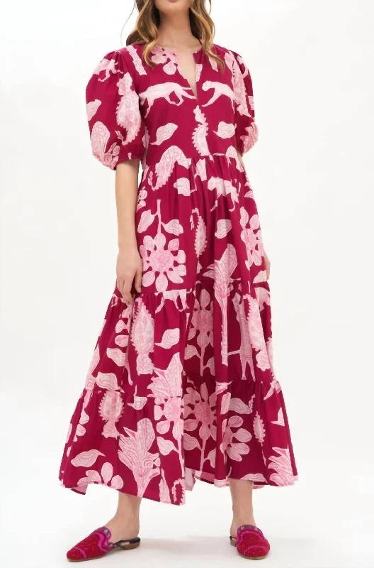 ladies-maxi-dress-open-back-Puff Sleeve Maxi in Lamu Magenta