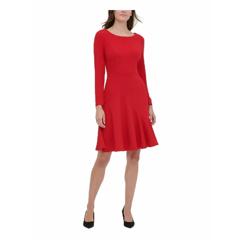 ladies-trumpet-dress-glamorous-look-Tommy Hilfiger Women's Asymmetrical Fit & Flare Dress Red Size 12