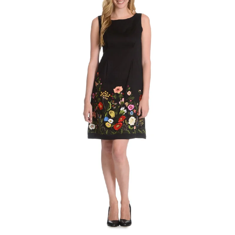 ladies-floral-dress-autumn-look-La Cera Women's Floral Embroidered Front Sheath Dress