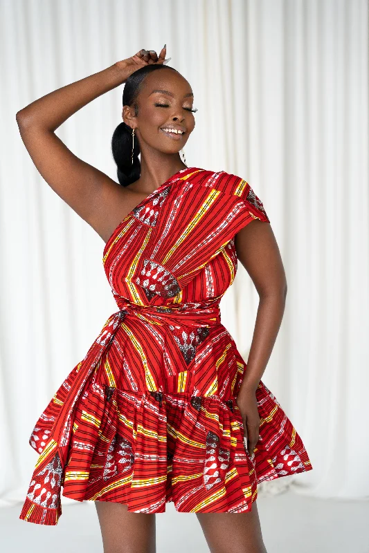 ladies-mini-dress-satin-finish-AFE African Print Flair Mini Infinity dress